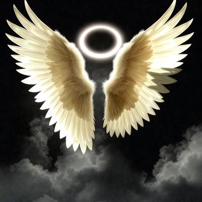 Primary subject: Angel wings
Setting/background: Dark sky
Visual style: Digital art
Colors and mood: Dark, moody, and dramatic